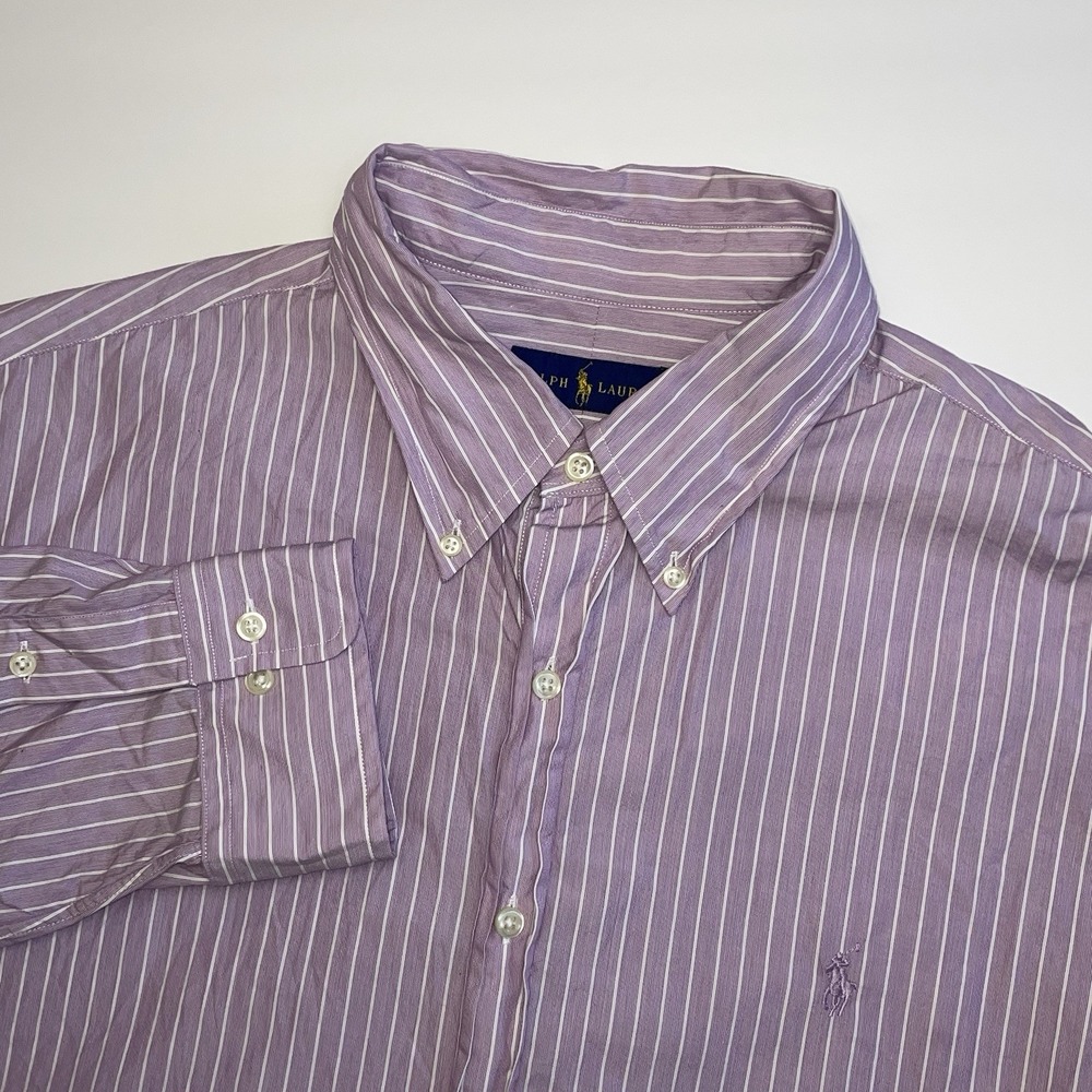 Polo Ralph Lauren Button Down Shirt Men 18 34/35 Long Sleeve Purple Striped Pony